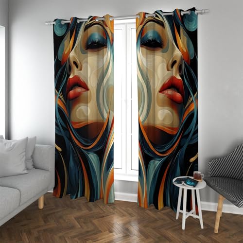 UIRINGART Pop Art Cortinas Opacas Moda Girl Face Print Oscurecimiento Cortinas de privacidad Reducción de Ruido Cortinas de Ventana para Dormitorio Sala de Estar 2 Paneles H214xB132