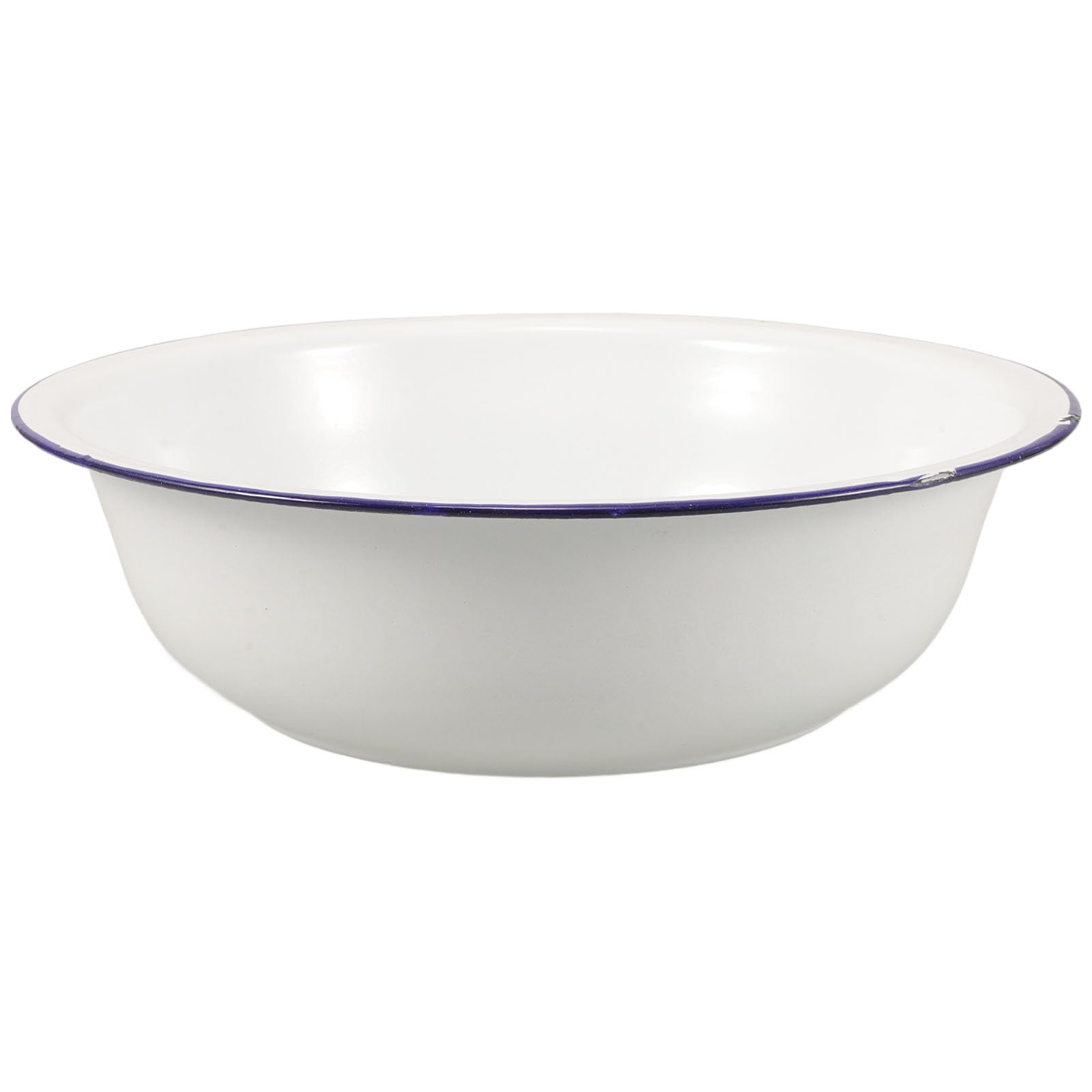 FRCOLOR Enamel Foot Wash Basin 12 Inch Retro Footbath with Blue Rim for Soaking Feet Face Washing Laundry Home Spa Pedicures