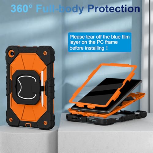 Image of WESOROL Case for Samsung Galaxy Tab A11 Plus Galaxy Tab A9 Plus 11 Inch,Shockproof Cover for Samsung Tablet A11+ /A9+ Case with Screen Protector 360 Rotating Stand Pencil Holder,Black Orange