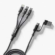 tigratigro Multi Cavo di Ricarica, 4 in 1 Multiplo Cavo USB 1.8M, Nylon Intrecciato Cavetto USB A, C a Light-ning, Tipo C, Micro per iPhone, Galaxy, Android, Tablet