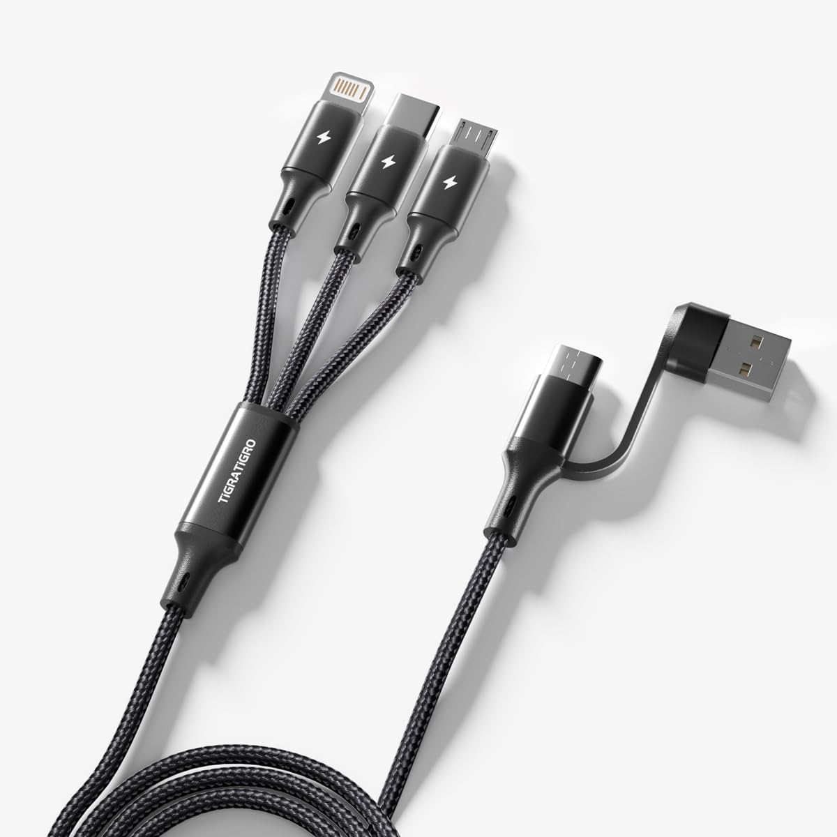 tigratigro Multi Cavo di Ricarica, 4 in 1 Multiplo Cavo USB 1.8M, Nylon Intrecciato Cavetto USB A/C a Light-ning/Tipo C/Micro per iPhone/Galaxy/Android/Tablet
