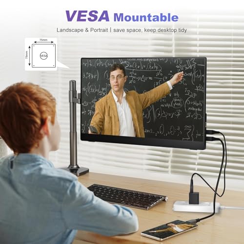 Image of 18.5 Inch Portable Monitor for Laptop, FHD 1080P 100% sRGB Travel Monitors for Laptop, Portable Computer IPS Display w /VESA, External Monitor USB-C HDR HDMI Portable Screen w /Smart Cover & Speakers