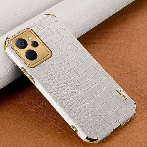 COMAKU Funda para Realme C35 / Realme Narzo 50A, TPU+PU Cocodrilo Patrón Funda Cámara Protección Carcasa Ultrafina Lujo Funda - Blanco