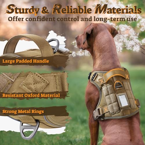 rabbitgoo Dog Harness for Large Dogs No Pull, Tactical Service Pet Vest with Molle and Control Handle, Adjustable and Reflective Military Harness for Easy Walking and Training, Brown, L - Image 6