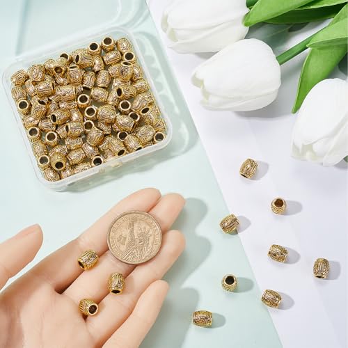 SOFPLATE 1 Box 100Pcs Large Hole Column Spacer Beads Gold European Bead Bulk Metal Alloy Antique Golden Tibetan Tube Rondelle Loose Charm Beads with Wavy Pattern for Bracelet jewellery Making Craft - Image 3