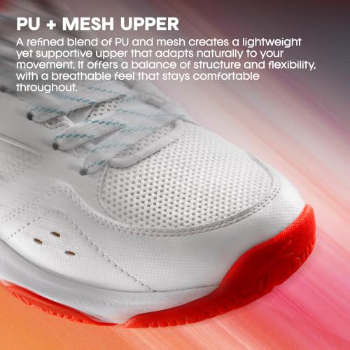 Image of HNDRD Hyperspeed Badminton Shoes (Non Marking) Indoor Sports | All-Day Comfort & Support | Cloud-Cushion Midsole | Active Grip Sole | Effortless Control (White /Crimson ; UK 8)