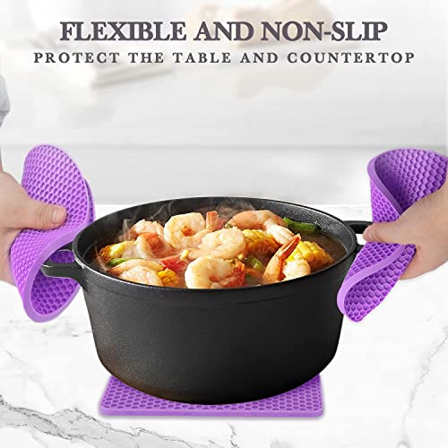Image of Silicone Silicone Trivet for Hot Dishes, 4 Pack Purple Heat Resistant Silicone Hot Pads Pot Holders for Kitchen Counter Non-Slip Trivets for Hot Pots and Pans, Small Dish Drying Mat & Spoon Rest