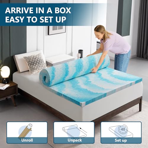 SakuraHome 2 Inch Memory Foam Mattress Topper, Soft Gel Infused Mattress Pad, Bed Topper, CertiPUR-US Certified, Queen Size image 2