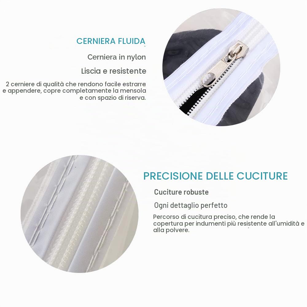 Ruibo - Copertura trasparente per appendiabiti, copriabiti antipolvere con 2 cerniere resistenti/Protettore impermeabile per abbigliamento (L:180x51x152 cm)