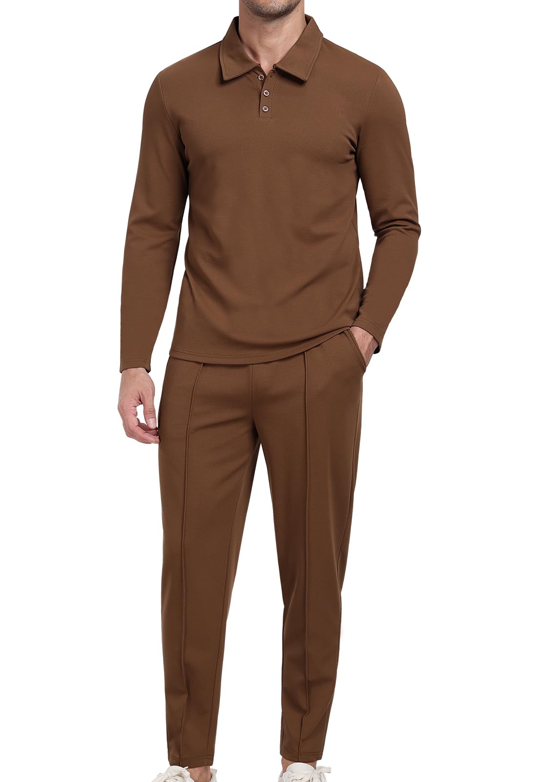KUYIGO Tuta da uomo Polo 2 pezzi Completi a maniche lunghe Pullover Tuta Set Felpa e Joggers Waffle Top Pantaloni Casual Sport Activewear Golf Suit
