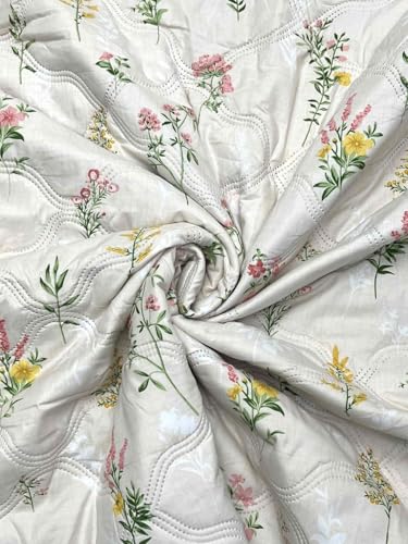 Image of IVAZA Luxury Ultrasonic Punch AC Comforter Blanket - Quilted Microfiber Floral Pattern, Lightweight Breathable All‑Season Blanket for Bedroom, Travel (Singled Bed,228x152 CM) (Cream Black