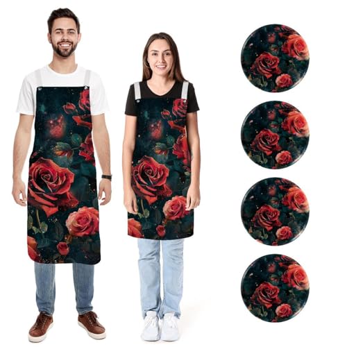 Tabliers roses rouges galaxie anti taches lot de 2 réglables imperméables poches