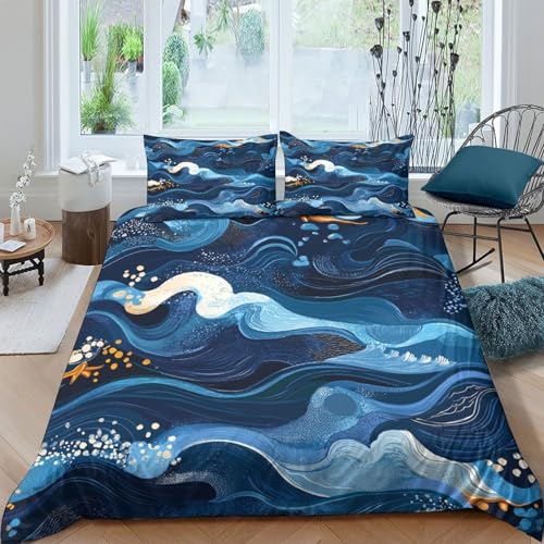 Parure de lit vagues océaniques en microfibre super douce avec fermeture éclair