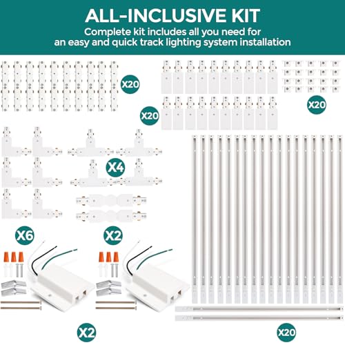H Track Lighting Rails Kit - iCreating 65.6ft White Track Lighting Tracks 3 Wire with Floating Canopy Connector, L Connector, I and T Connectors for Single Circuit H Type LED Tracks Light Head - Thumbnail 2