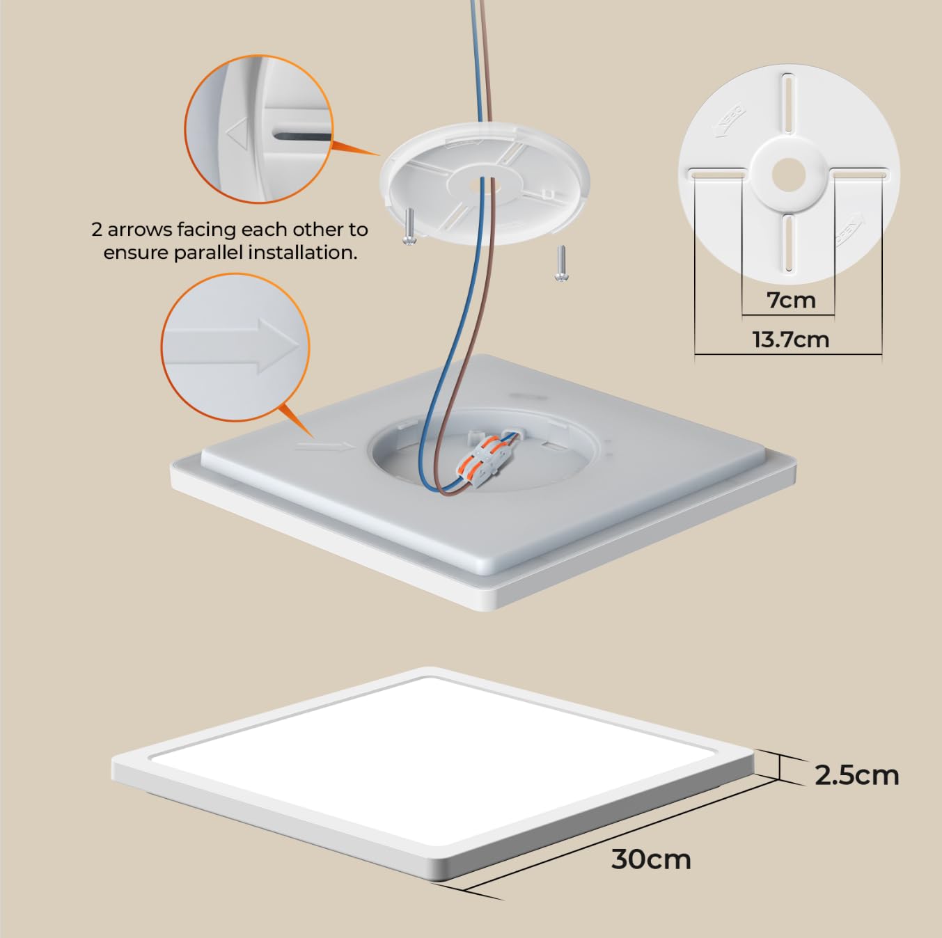 BLNAN LED Deckenleuchte 24W Deckenlampe Flach, Warm Neutral Kalt Weiß 3000K/4000K/5000K, 2400LM Panel mit Hinterleuchtung für Schlafzimmer, Wohnzimmer, Küche, Flur, Bad, Keller, Ultradünn 30CM