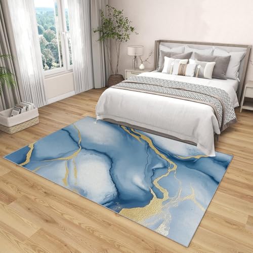 Tapis de salon marbre bleu moderne doux pour pieds fatigués