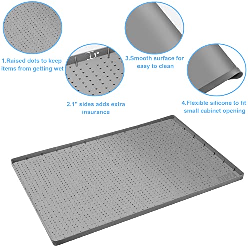 Dirza 34\" x 22\" Under Sink Mat for Kitchen Waterproof Flexible Silicone Under Sink Tray For Drips, Leaks, Spills,1\" Height Hold up to 3.3 Gallons of Water Gray