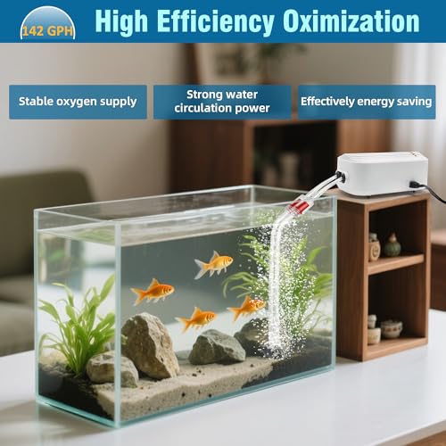 Image of Quiet Aquarium Air Pump 9W Fish Tank Oxygen Aerator Pump with Air Stone Airline Tubing Check Valve Aquarium Bubbler for 160-300 Gallon Fish Tanks
