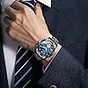 OLEVS Mens Watches Black Analog Quartz Band Stainless Steel Blue Face Chronograph Men's Wrist Watch Classic Roman Numerals Dress Watches for Men Luxury Diamond Luminous Waterproof Watch for Mens #1
