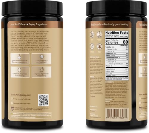 Image of Perk Energy Drink Mix (Dutch Hot Cocoa) 20 Servings, Gluten-Free, Soy-Free | Caffeinated Healthy Coffee Alternative with Protein, 100mg of Caffeine, Peanut-Free