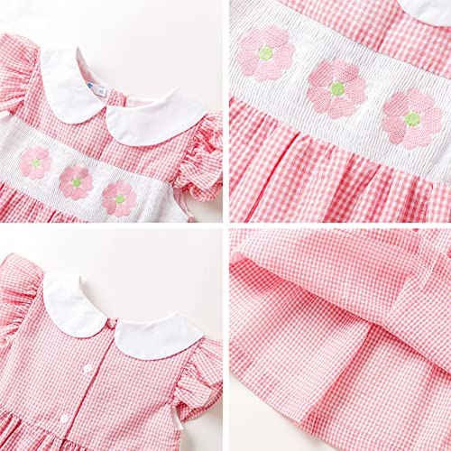 Toddler Baby Girl Plaid Summer Dress Peter Pan Collars Polka Dot Easter Dresses Floral Bunny Gingham Spring Swing Dress Baptism Christening Wedding Guest Pageant Dress Pink Ruffle 12-18 Months #TOP2