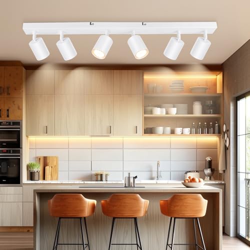 Dehobo LED Deckenstrahler 6 Flammig, Deckenlampe Wei&szlig; Schwenkbar GU10, Spotleuchte Wandspot Deckenleuchte Drehbar, Spotlight Lampe Deckenspots f&uuml;r K&uuml;che, Schlafzimmer, Wohnzimmer