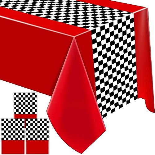 LZMDISU Black and White Checkered Flag Tablecloth, 3Pcs Premium Plastic Race Flag Table Cover for Racing Party Decor Birthday Baby Shower Barbecues Favor Supplies