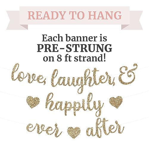 Pre-Strung Love Laughter & Happily Ever After Banner - NO DIY - Gold Glitter Bachelorette Wedding Bridal Party Banner - Pre-Strung Garland on 8 ft Strand - Gold Bachelorette Bridal Engagement Party - Image 4