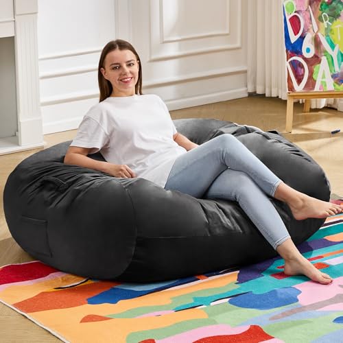 Image of Hobestluk 3FT Bean Bag Chair Large Beanbag with Removable Cover Adult Bean Bag Chair with Portable Handle Desgin for Living Room Bedroom (Black, 3FT)