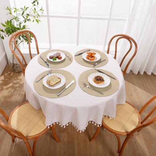 Image of SHACOS 15 inch Round Placemats Set of 8 for Dining Table Cotton Polyester Braided Place Mats Washable Kitchen Table Mats for Dinner Party Table (Light Beige, 8)