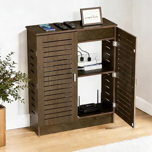 LXSEHN Caja de Almacenamiento WiFi Router, Gabinete de Suelo para Router mit Estantes Ajustables, para Sala de Estar u Oficina (Marrón Nogal,70x50x25cm)