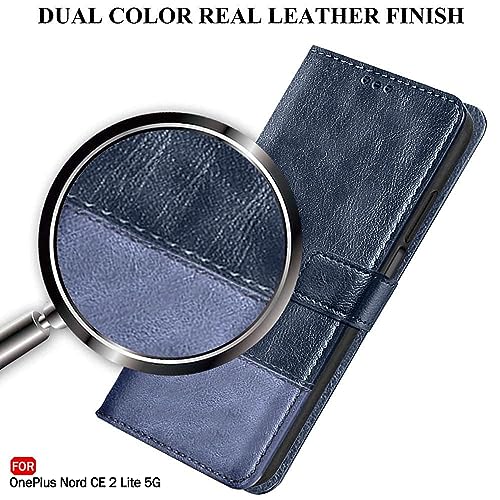 Image of TheGiftKart Flip Back Cover Case for OnePlus Nord CE 2 Lite 5G | Dual-Color Leather Finish | Inbuilt Stand & Pockets | Wallet Style Flip Back Case Cover for OnePlus Nord CE 2 Lite 5G (Blue & Sky)