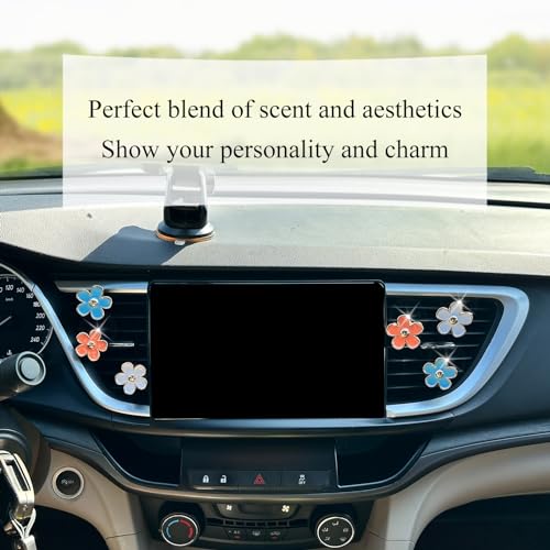 Image of ORIESSE 6pcs Flowers Car Air Freshener Vent Clips,Blue Orange White Daisy Air Vent Clip Car Accessories for Women,3.3cm /3cm Flowers Vehicle Decor Refillable Diffuser
