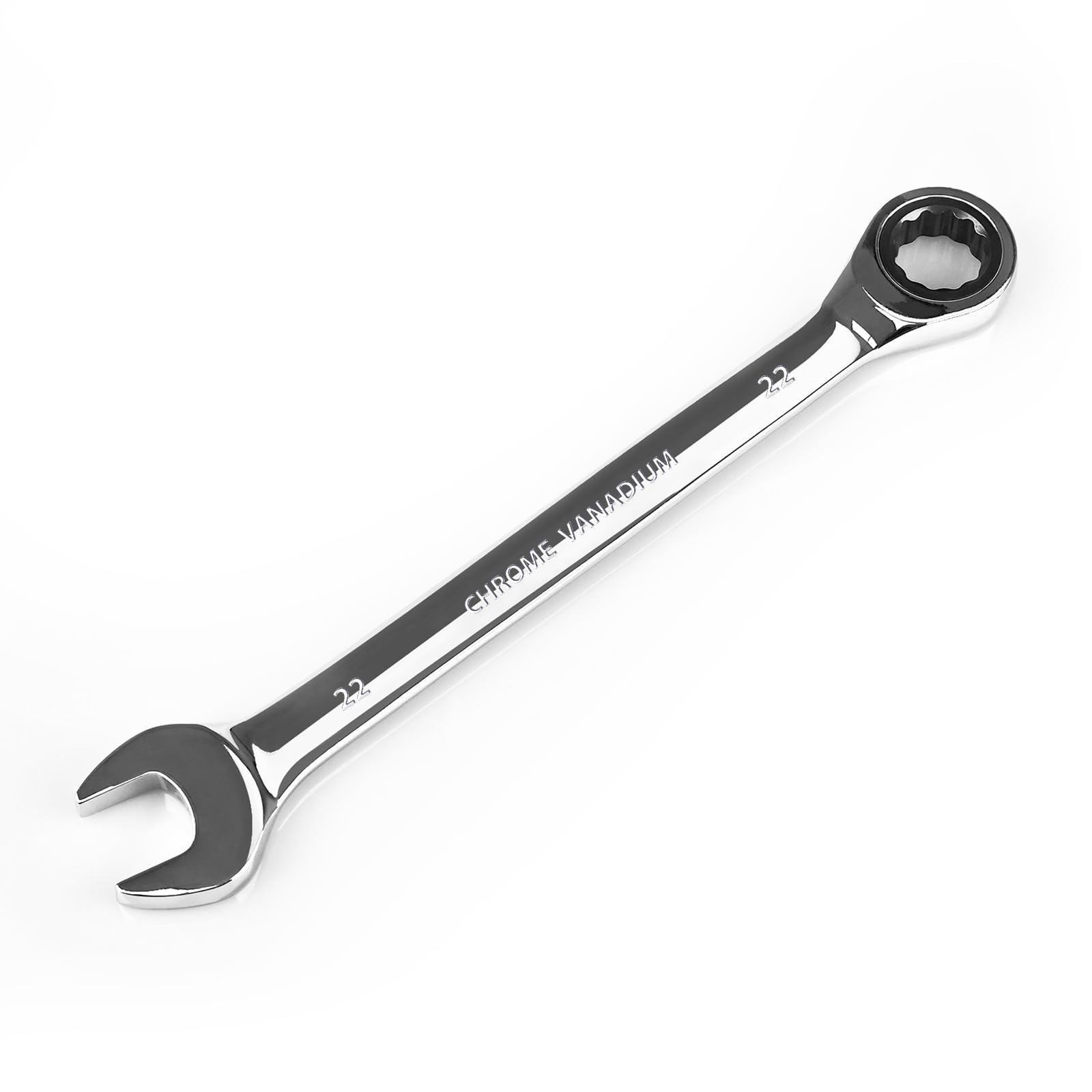 EGOFINE 22mm Ratcheting Combination Wrench Metric, Industrial Grade Gear Spanner with 12-Point Design, 72-Tooth Ratchet