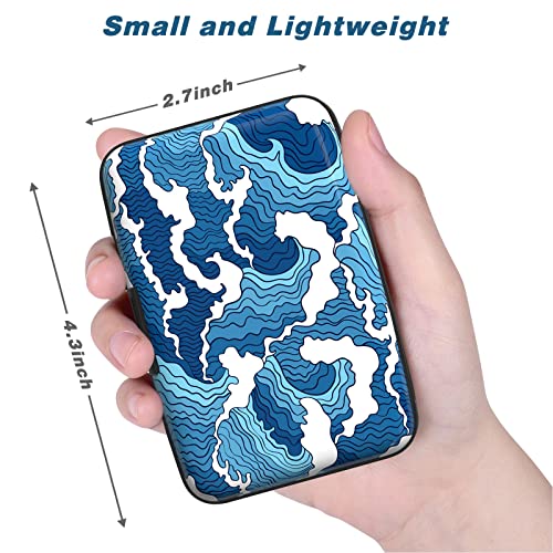 Image of Credit Card Holder, Mini Aluminum Card Wallet RFID Blocking Slim Metal Hard Card Case for Women Men, Blue Sea Wave