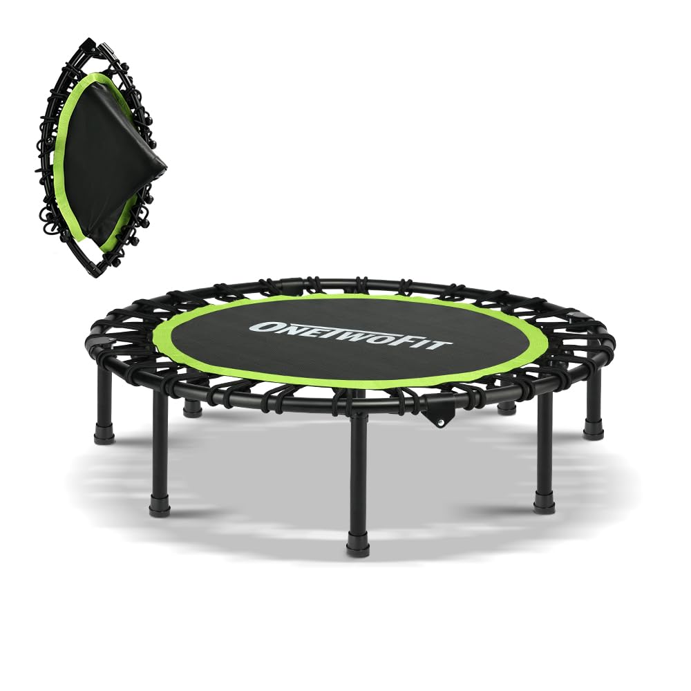 ONETWOFIT トランポリン 折りたたみ式 8本脚 静音設計 耐荷重150kg 直径102cm バンジーコード式 ｜ゴム式トランポリン｜金属音ゼロダ｜イエット・エクササイズ・筋トレ｜トレーニング器具 ｜初級者～上級者対応｜室内外両用｜大人・子供も安心｜簡単組立・省スペース収納｜洗濯可能