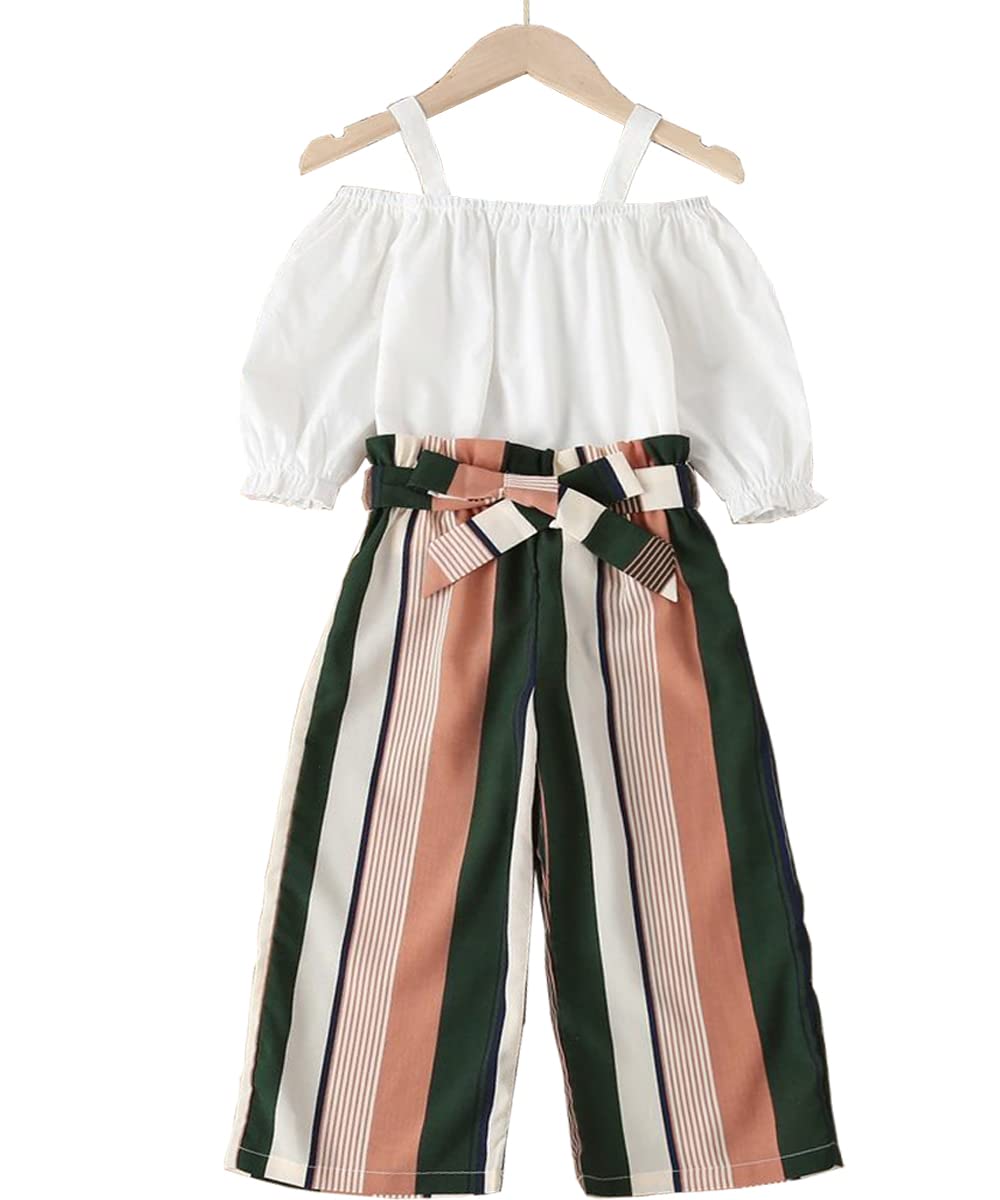 genericKids Girls' Clothing Set Stripe Pink palazzo And White Top