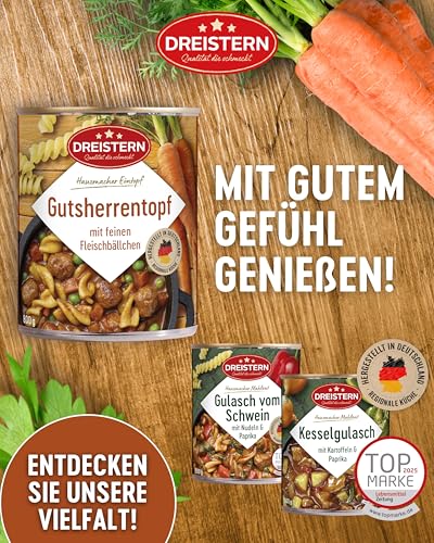 DREISTERN Gutsherrentopf 800g I Mit Fleischbällchen & Gemüse I Herzhafter Eintopf in recyclebarer Konservendose I Lange Haltbarkeit dank natürlicher Konservierung I Hausmacher Qualität – Bild 7