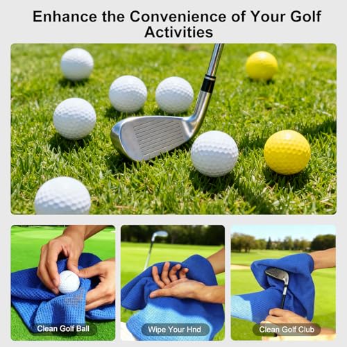 BasicGear Golf Towel with Carabiner Clip, 3 Pack, 16x16 in, Black/Red/Blue - image 4