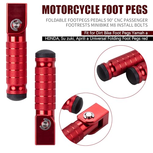 Image of Motorcycle Foot Pegs, Foldable Footpegs Pedals 90 CNC Passenger Footrests Minibike M8 Install Bolts Fit for Dirt Bike Foot Pegs Yamah a, H0NDA, Su zuki, Aprili a Universal Folding Foot Pegs red