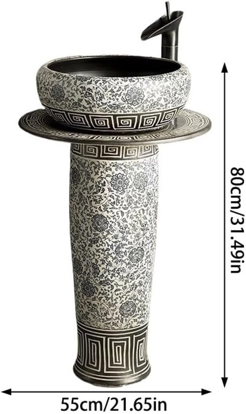 Pedestal Sinks Home Outdoor Wash Basin Courtyard Column Balcony Bathroom Integrated Floor Art Sink (A)