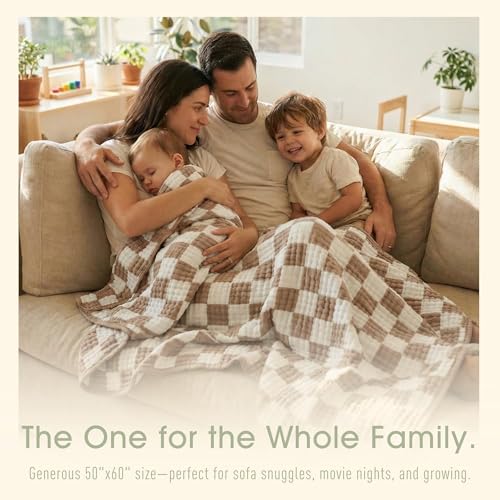Image of 6-Layer Muslin Toddler Blanket - Made with Organic Cotton, Large 50x60 Crib Quilt & Bedding for Kids & Moms (Coffee Checkered)