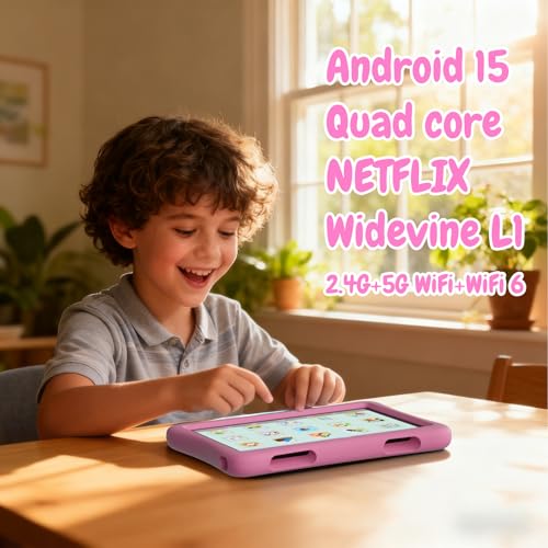 Image of ZZB Kids Tablet 10 Inch, Android 15.0, 8GB (3+5 Extended) RAM 32GB ROM (Expandable to 1TB) Dual Camera 6000mAh Preloaded with Kid-Friendly Apps Tablet with Case,Android Tablets for Kids (Light Pink)