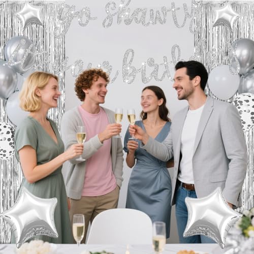 Silber Go Shawty It's Your Birthday Banner Ballons Dekorationen, Glitter Silber Geburtstag Banner mit Fransen Vorhang weiß Ballon Stern Folie Ballon für Mädchen Frauen Männer Hip Hop Rap Thema Party