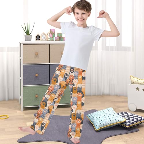 Boy's Pants Cute Cat Paw Animal Jogger Pants Elastic Waist Long Bottoms Trousers with Pockets 6-14 Years4