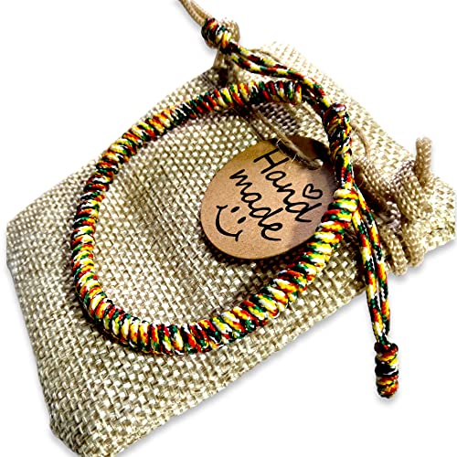WORLD GOBLINS Pulsera Budista Tibetana Hecha a Mano, Amuleto de Protección y Suerte, Nudo Nacional, Pulseras Ajustables para Hombre y Mujer con Bolsa Yute de Regalo