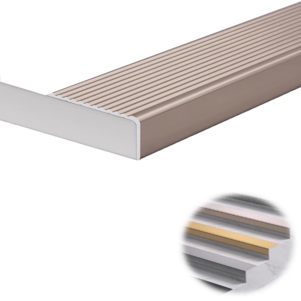 Profilo di Protezione Antiscivolo in Metallo per Bordi di Scale, Disponibile nel8/52 Pollici. Profilo di Transizione Largo 2 Pollici per gradini sicuri e Maggiore Protezione (D 2 52"/130cm).