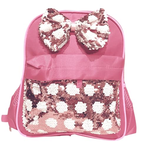 Mochila Infantil Poá Com Laço De Lantejoulas Magicas - Rosa