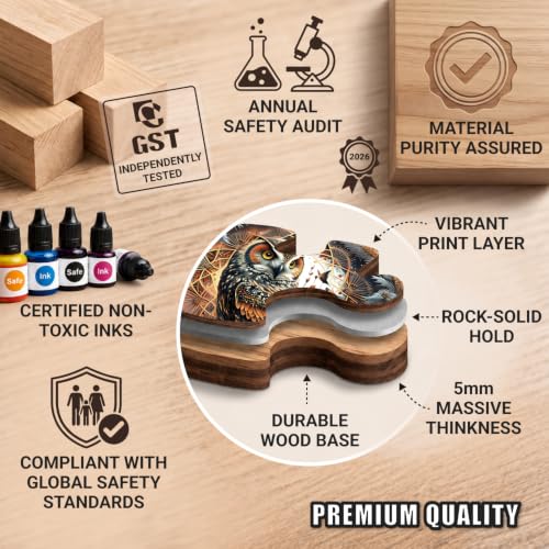 LEOGOR Whimsical Owl Haven Wooden Jigsaw Puzzle 200 Pieces 12 x 11.8 in Vivid Bird Mandala Artwork Thick Natural Wood Animal Shapes Challenging Adult Gift Family Decor Screen-Free Mindfulness - Image 5