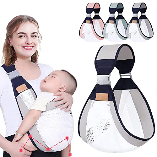 HINATAA Breathable Baby Sling, Adjustable Baby Carrier, Baby Carrier Wrap, Quick Dry, Thick Shoulder Straps for 0-36 Months Baby (Grey B)